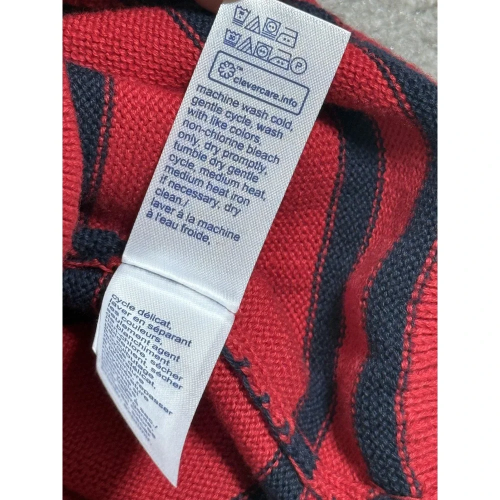 Tommy‎ Hilfiger Sweater Mens Large Red Navy Striped Half Zip Pullover Cotton